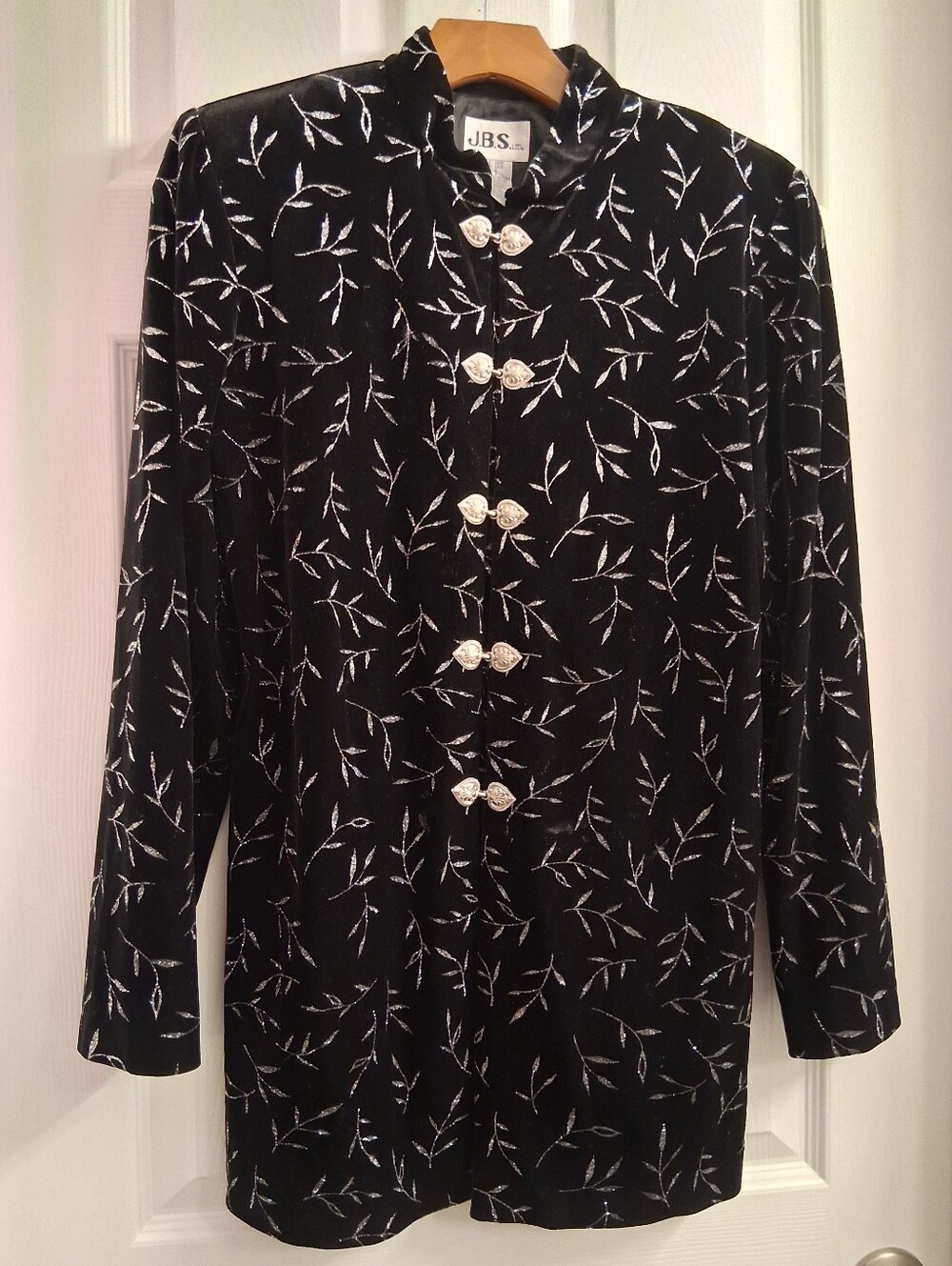 Vintage Sparkly Printed Velvet Top With Shoulder Pads Black Size 6